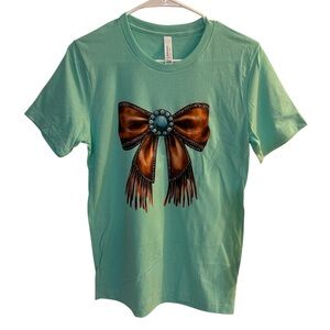 Bella Canvas Mint Green Tee with Brown Bow Graphic